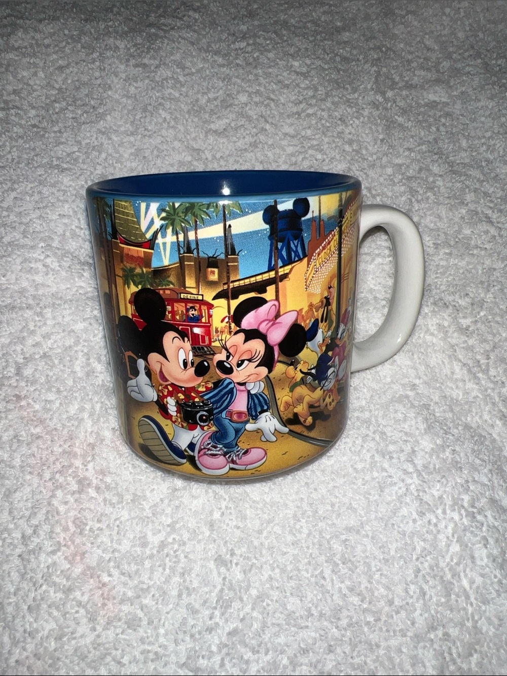 Disney Mickey & Minnie Colorful Cartoon Ceramic Mug - Blue Interior